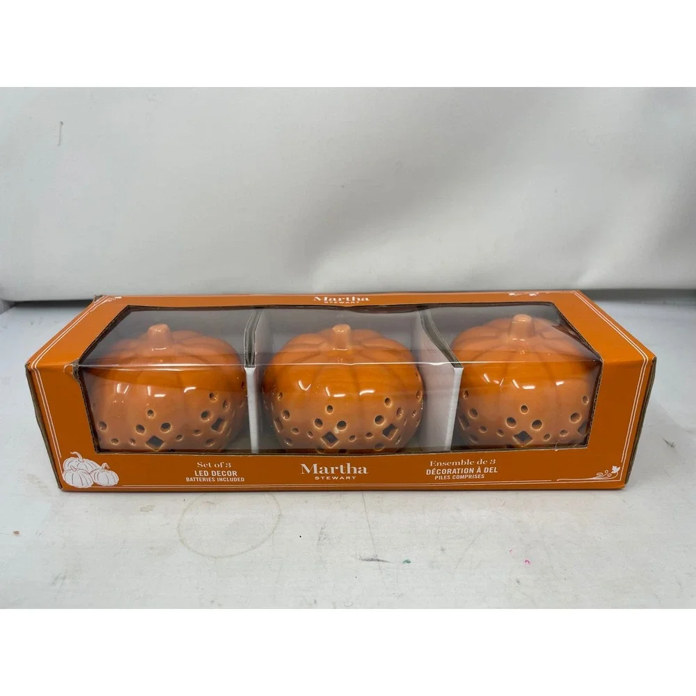Martha Stewart Set of 3 LED Decor‎ Pumpkin Tealight Candle Holders Halloween